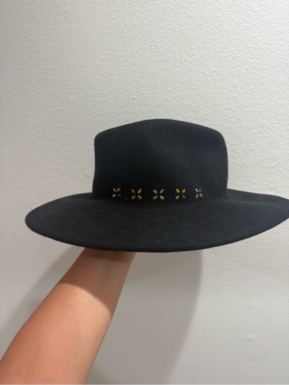 Black Wide-Brim Hat with Gold Accent